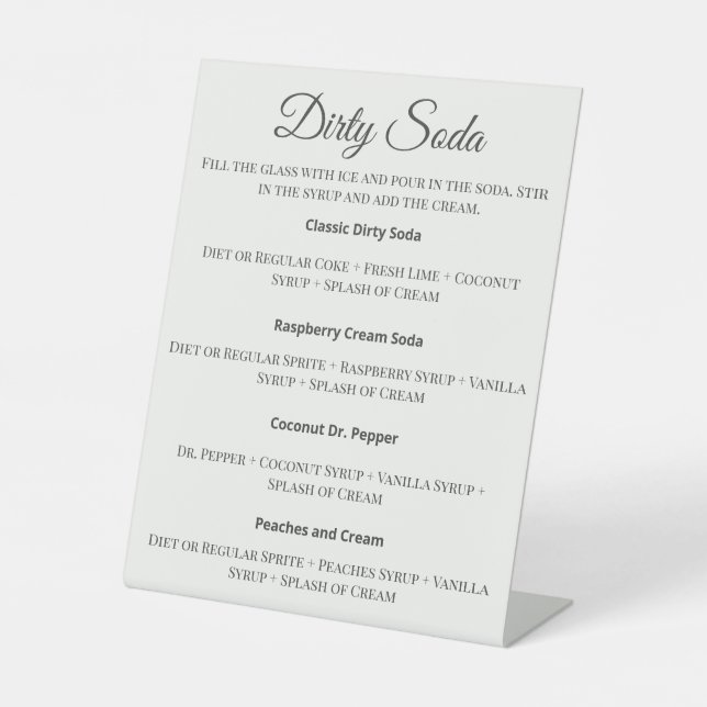 Dirty Soda Bar Sign with Recipes for Wedding Sockelschild (Vorderseite)