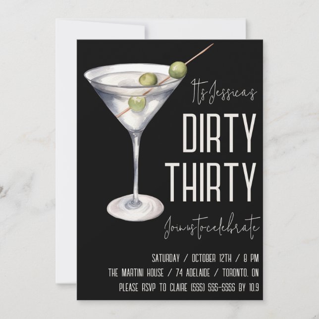 Dirty Thirty, Dirty Martini, 30. Geburtstag Einladung (Vorderseite)