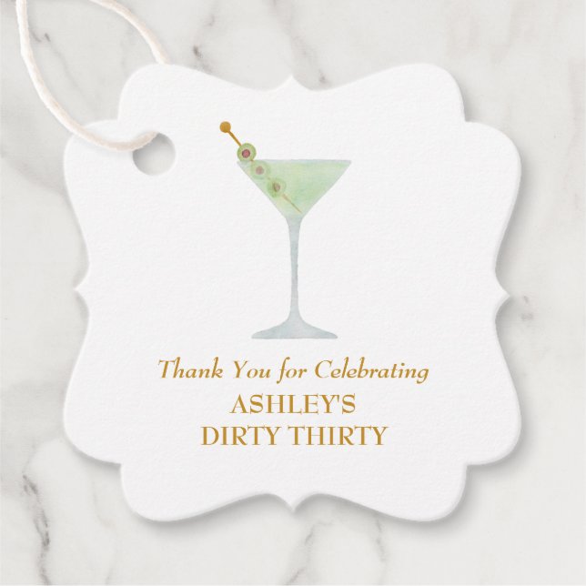 Dirty Thirty Martini Cocktail, 30. Geburtstag Part Geschenkanhänger (Vorderseite)