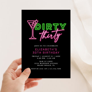 Dirty Thirty Neon Green & Pink 30. Geburtstag Einladung