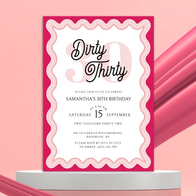 Dirty Thirty Pink Curvy Retro 30. Geburtstag Einladung (Von Creator hochgeladen)