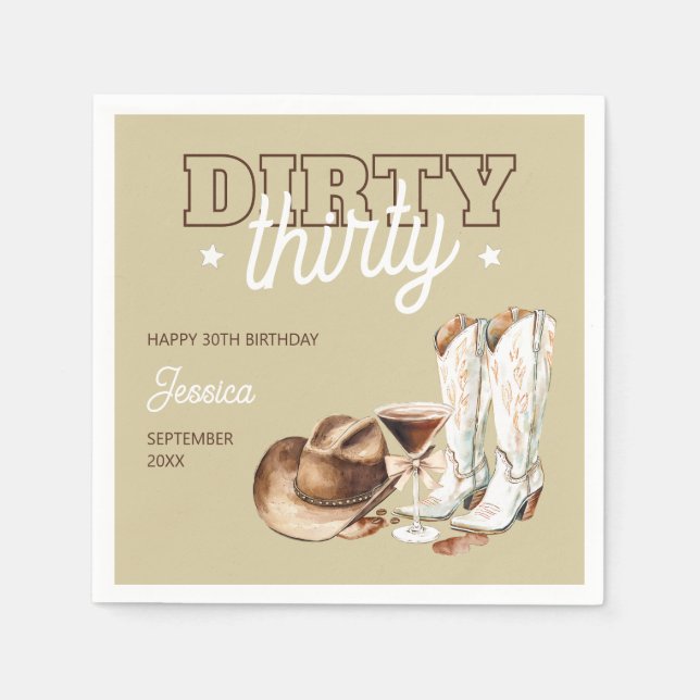 Dirty Thirty Rodeo Taupe Beige 30th Birthday Party Serviette (Vorderseite)