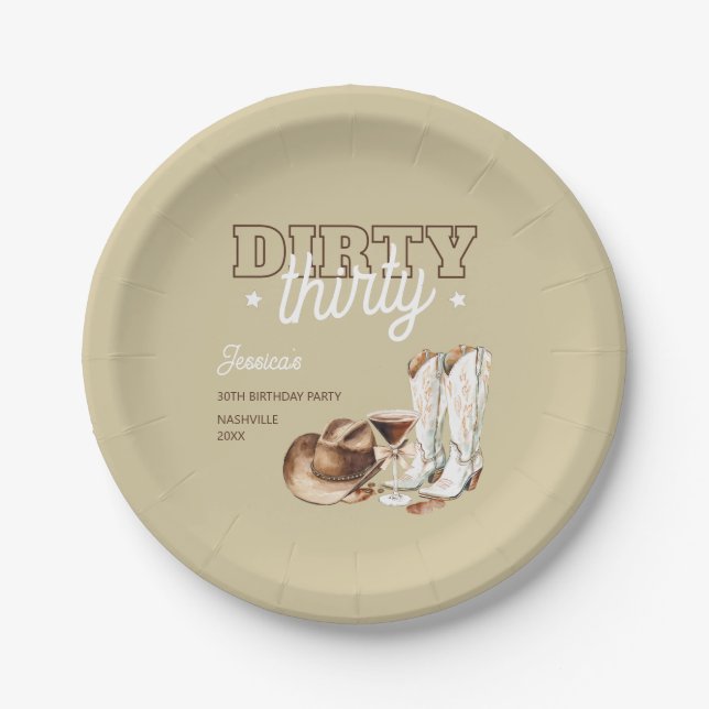 Dirty Thirty Western Rodeo Beige 30th Birthday Pappteller (Vorderseite)