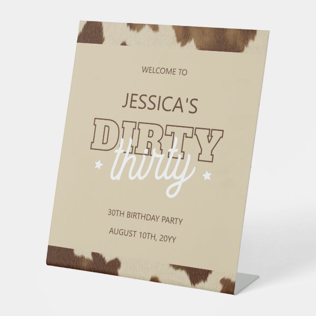 Dirty Thirty Western Rustic 30th Birthday Welcome Sockelschild (Vorderseite)