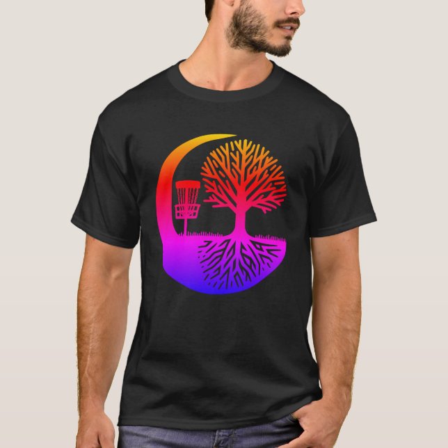  Disc Golf and Tree Roots Silhouette  T-Shirt (Vorderseite)