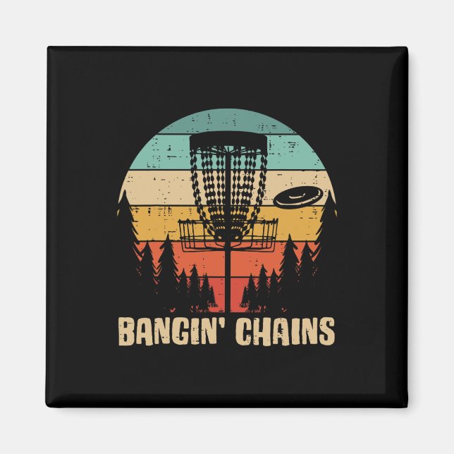 Disc Golf Bangin Chains Retro Frisbee Golfer Frolf Magnet (Vorne)
