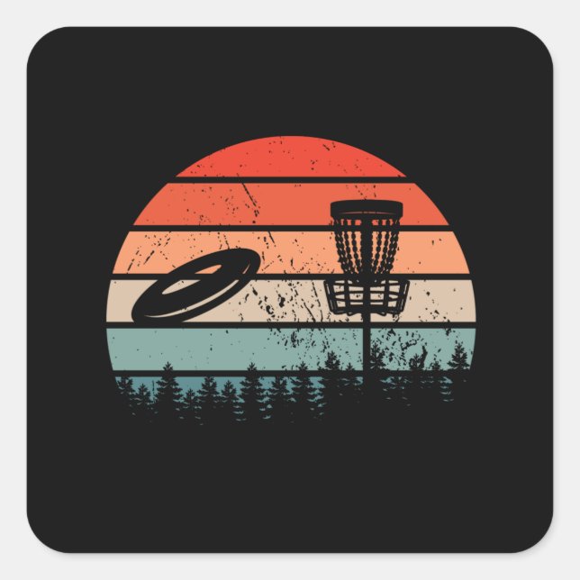 Disc Golf Retro Quadratischer Aufkleber (Vorderseite)