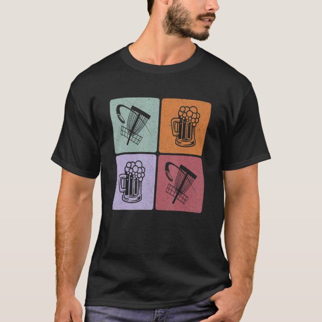 Disc Golf Retro Sunset 4 Square Frisbee Golf Beer  T-Shirt (Vorderseite)