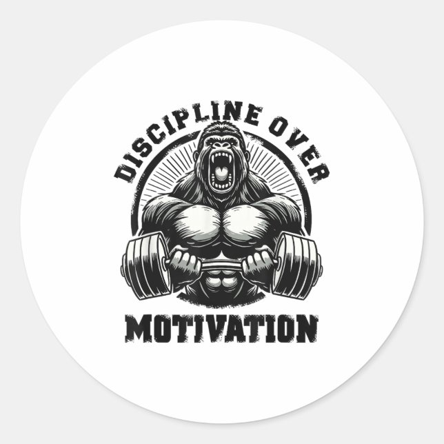 Discipline Over Motivation Weightlift Gym Quotes G Runder Aufkleber (Vorderseite)