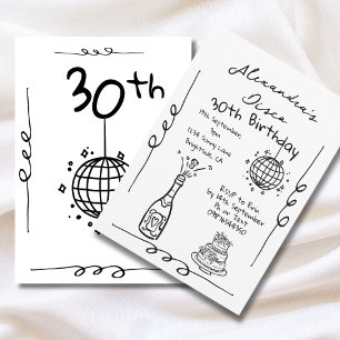 Disco 30. Geburtstag Hand Drawn Whimsical Einladung