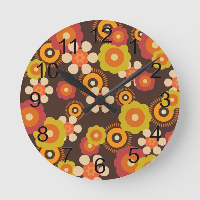 Disco 70er 60er Retro Blume Pop Kultur Runde Wanduhr (Vorderseite)