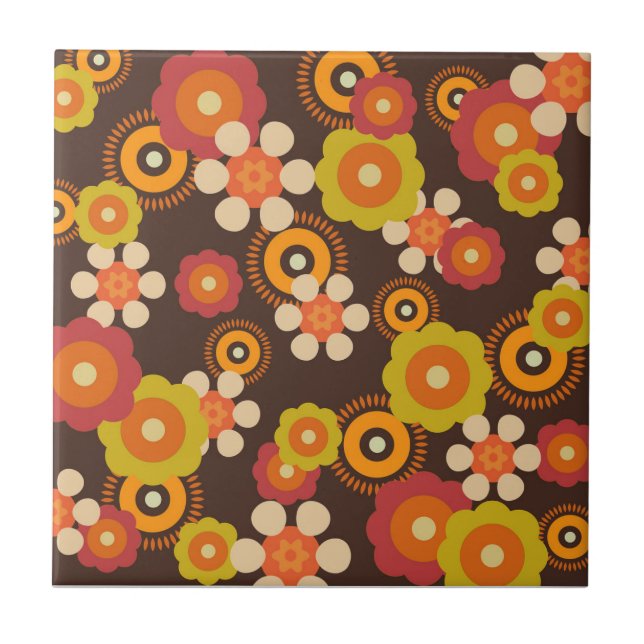 Disco 70s 60s Retro Flowers Pop Culture Fliese (Vorderseite)