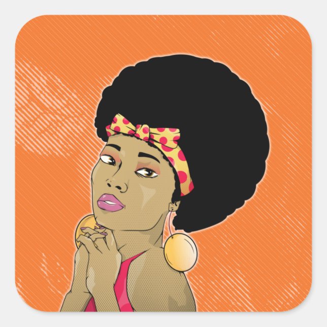 Disco "African American Woman Seventies" Quadratischer Aufkleber (Vorderseite)