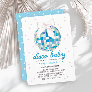 Disco-Baby-Blau Disco-Kugel-Schleifen-Junge-Baby-P Einladung