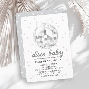 Disco-Baby Silberner Disco-Ball mit Schleife Baby- Einladung