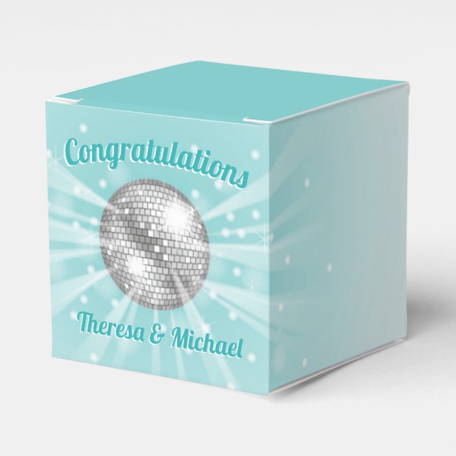 Disco Ball Baby Dusche Groovy Blue Boy Geschenkschachtel (Vorderseite)