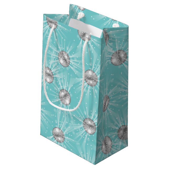 Disco Ball Baby Dusche Groovy Blue Boy Kleine Geschenktüte (Rückseite Schrägansicht)