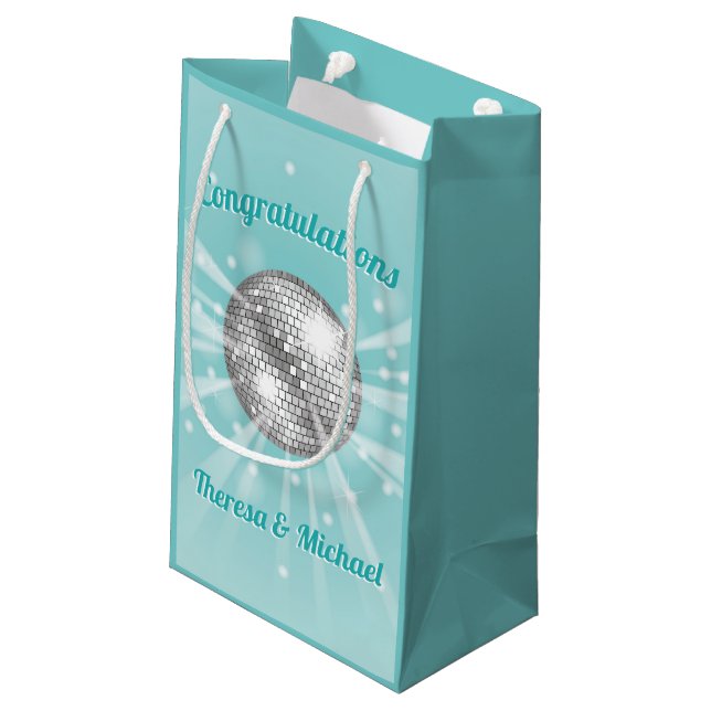 Disco Ball Baby Dusche Groovy Blue Boy Kleine Geschenktüte (Rückseite Schrägansicht)