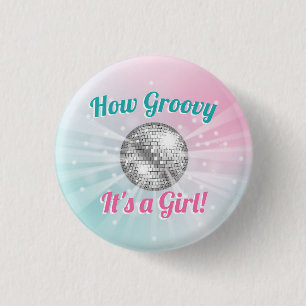 Disco Ball Baby Dusche Groovy Es ist ein Mädchen Button