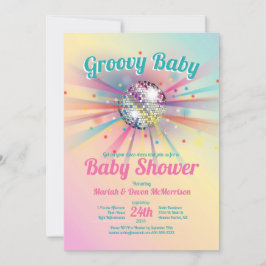 Disco Ball Baby Dusche Groovy Pastel Rainbow Einladung