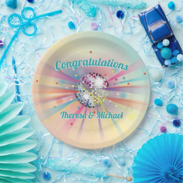 Disco Ball Baby Dusche Groovy Pastel Rainbow Pappteller (Party)