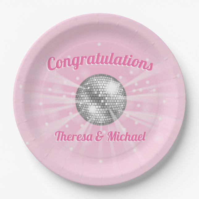Disco Ball Baby Dusche Groovy Pink Girl Pappteller (Vorderseite)