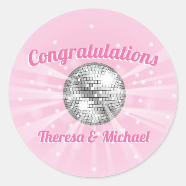Disco Ball Baby Dusche Groovy Pink Girl Runder Aufkleber (Vorderseite)