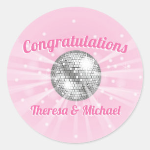 Disco Ball Baby Dusche Groovy Pink Girl Runder Aufkleber