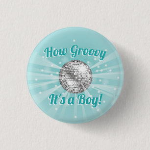 Disco Ball Baby Shower Groovy Es ist ein Junge Button