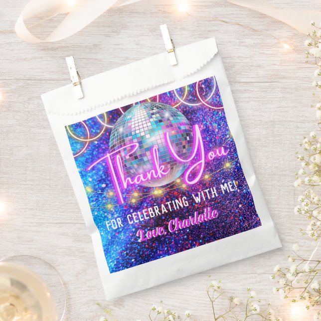 Disco Ball Bright Neon Pink Glows Vielen Dank Geschenktütchen (Ausgeschnitten)