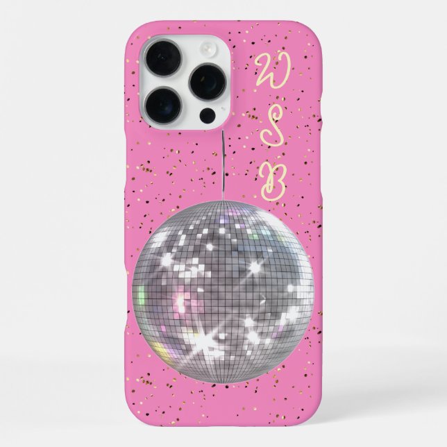 Disco Ball Confetti Personalisiertes Monogramm iPhone 16 Pro Max Hülle (Rückseite)