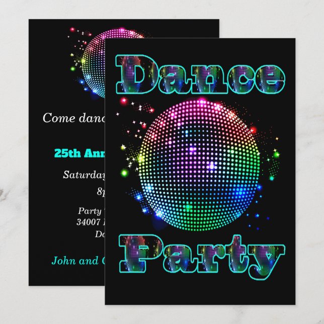 Disco Ball Dance Party Invitation personnalisée (Devant / Derrière)