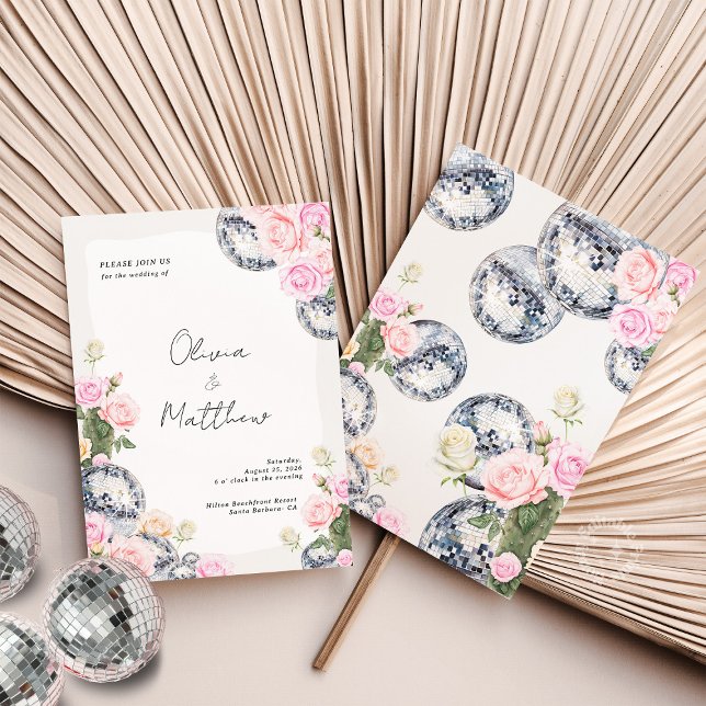 Disco Ball Faire-part de mariage Floral (Disco Ball Wedding Invitation Floral)