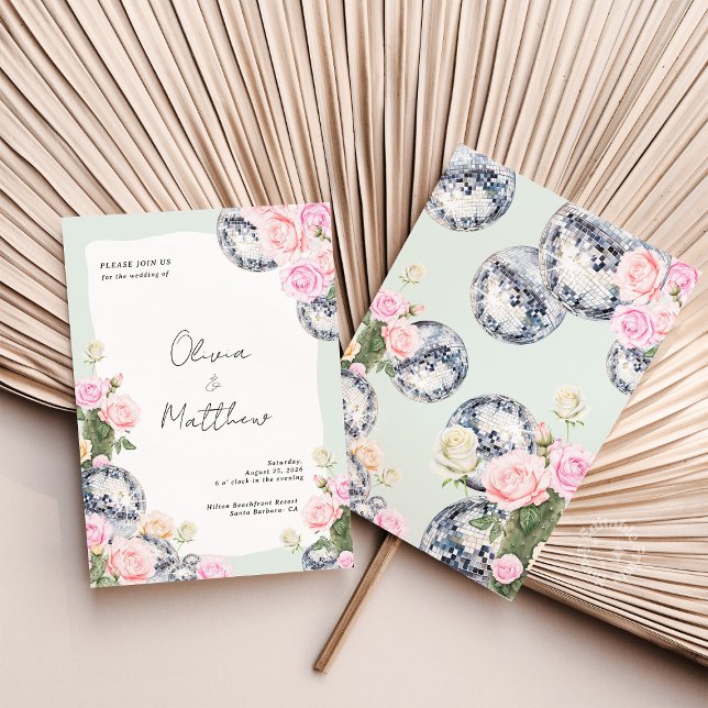 Disco Ball Faire-part de mariage Floral Vert ( )