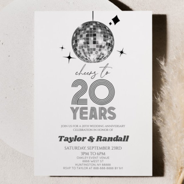 Disco-Ball jubelt auf 20 Jahre Hochzeitstag Einladung (Von Creator hochgeladen)