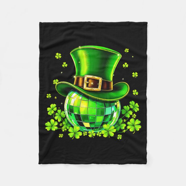Disco Ball Leprechaun Hat Irish Shamrock St Patric Fleecedecke (Vorderseite)