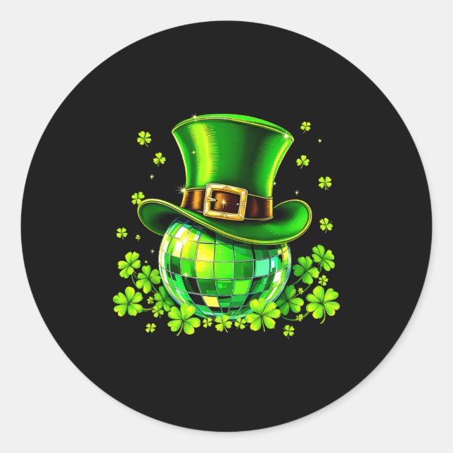 Disco Ball Leprechaun Hat Irish Shamrock St Patric Runder Aufkleber (Vorderseite)
