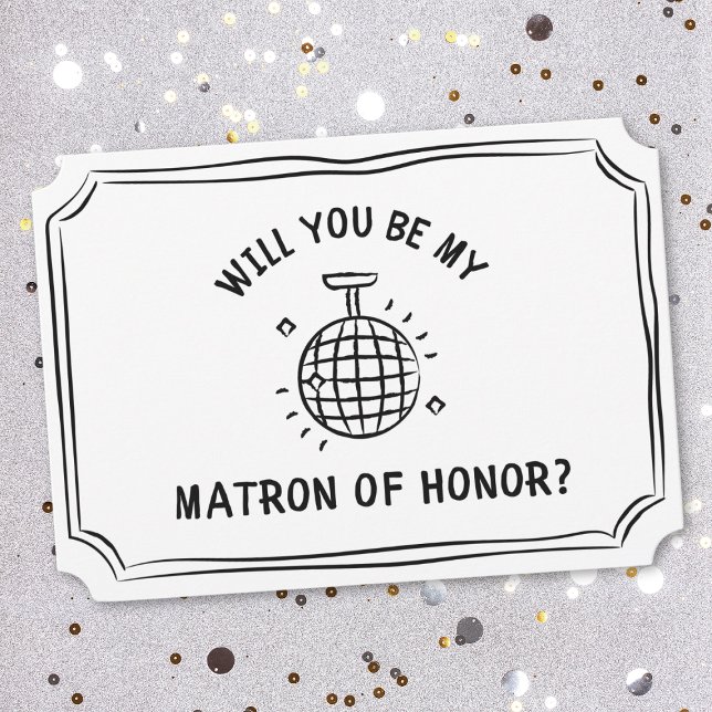 Disco Ball Matron of Honor Vorschlag | Spaß und Tr Karte (Pop the question with this playful matron of honor card, featuring a chic hand-drawn disco ball.)