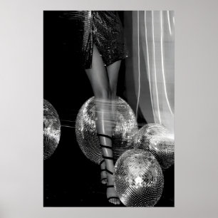 Disco Ball Mode Druck, Schwarz und Weiß Poster