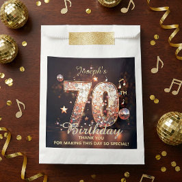 Disco Ball Music Notes Gold Glitter 70th Birthday  Geschenktütchen
