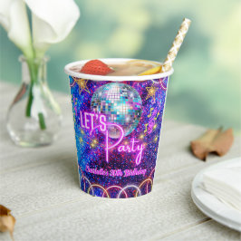 Disco Ball Party Neon Pink Glow Girl Party Pappbecher