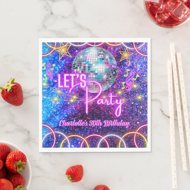 Disco Ball Party Neon Pink Glow Girl Party Serviette (Beispiel)