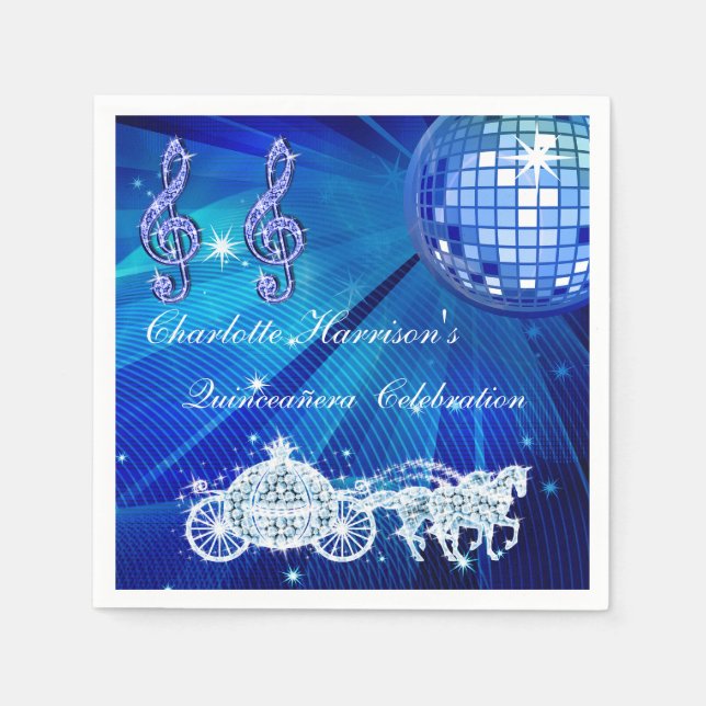 Disco Ball, Princess Coach & Horses Quinceañera Serviette (Vorderseite)