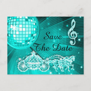Disco Ball, Princess Coach & Horses Save the Date Ankündigungspostkarte