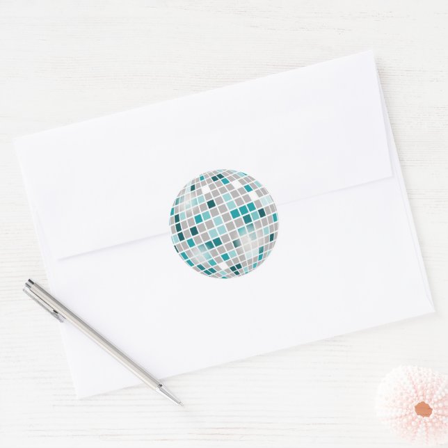 Disco Ball Retro 70er Aquamariner Umschlag Aufkleb Runder Aufkleber (Umschlag)