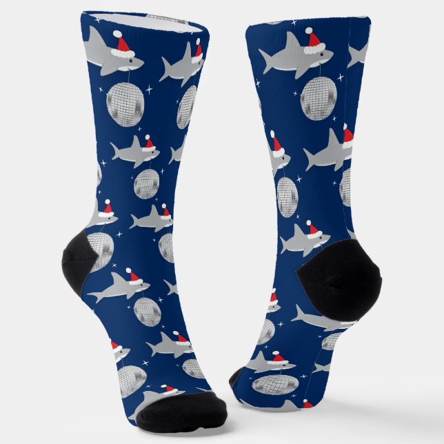 Disco Ball Shark Weihnachtsmannmütze Weihnachten Socken (Gewinkelt)