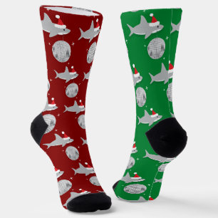 Disco Ball Shark Weihnachtsmannmütze Weihnachten Socken