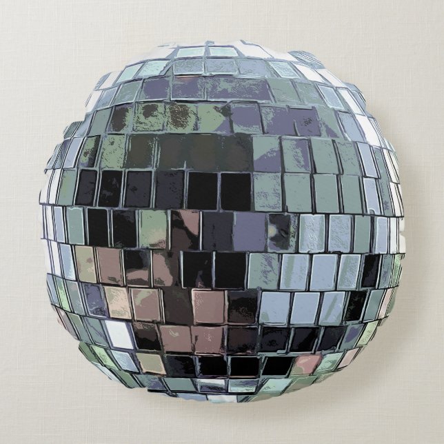 Disco Ball - Silver Rundes Kissen (Vorderseite)