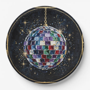 Disco-Ball Silvester Papierplatte - Schwarz Gold Pappteller