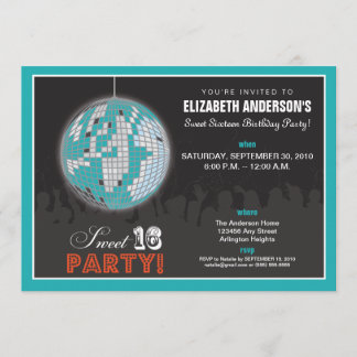 Disco Ball Sweet 16 Geburtstagsparty Invite (Aqua) Einladung